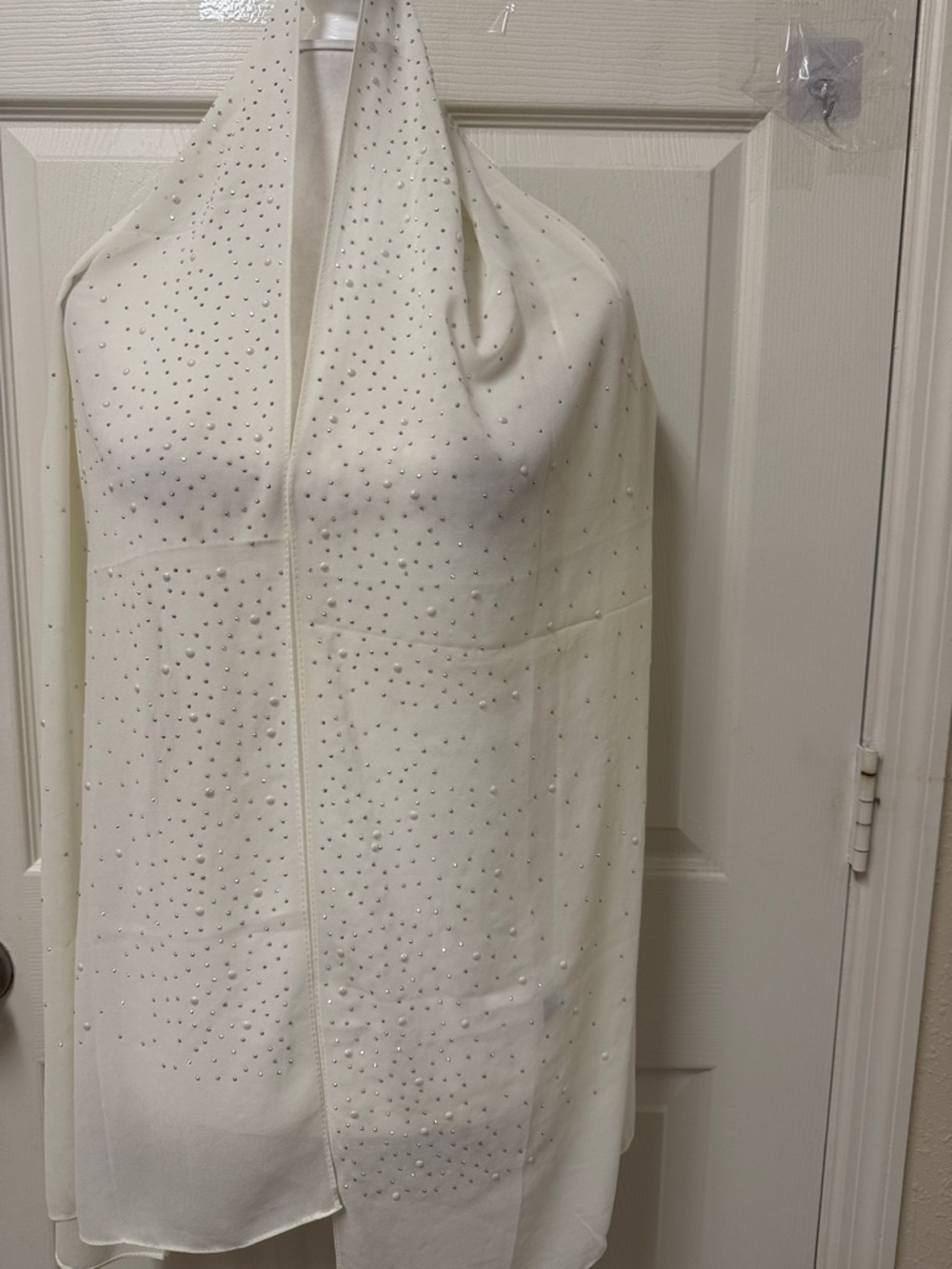 Brand New Embellished Ivory Rhinestone chiffon georgette Scarf